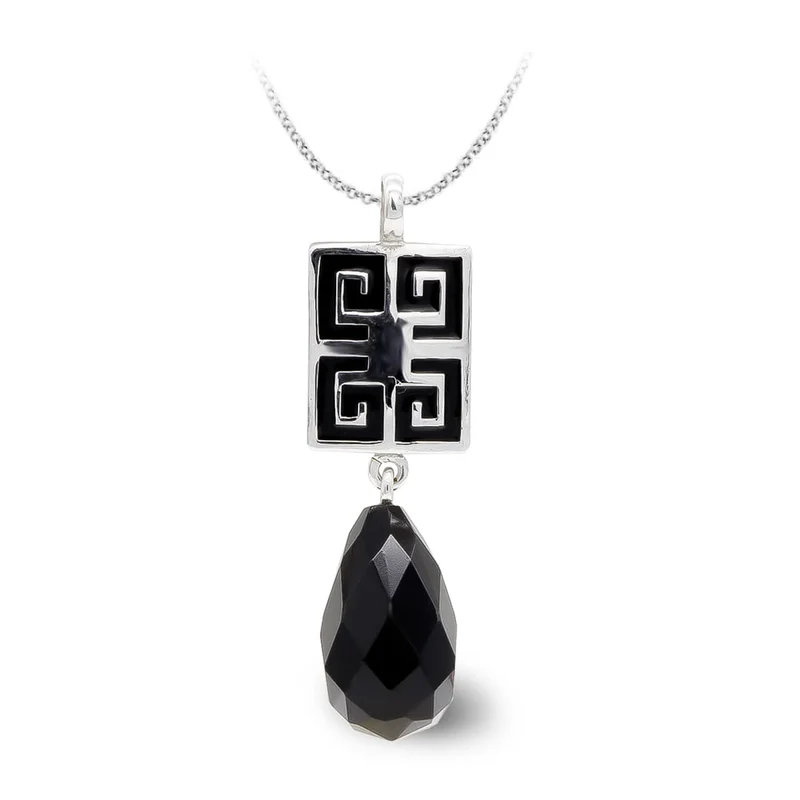 Pendentif motif géométrique onyx poire – Or blanc 18 carats | Azuline