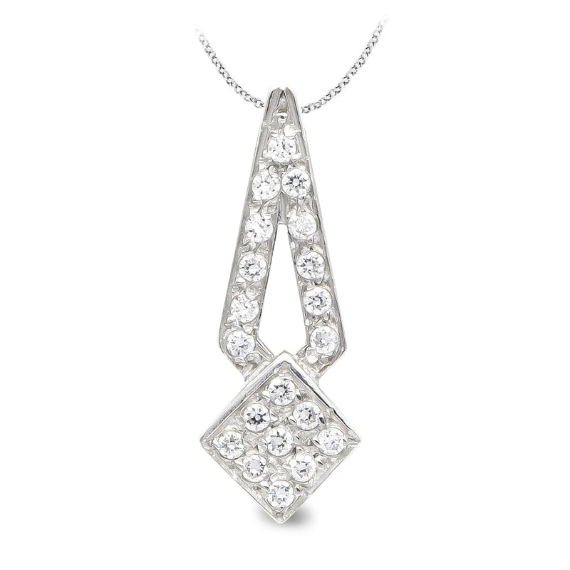 Collier pendentif losange zirconium – Or blanc 18 carats | Azuline