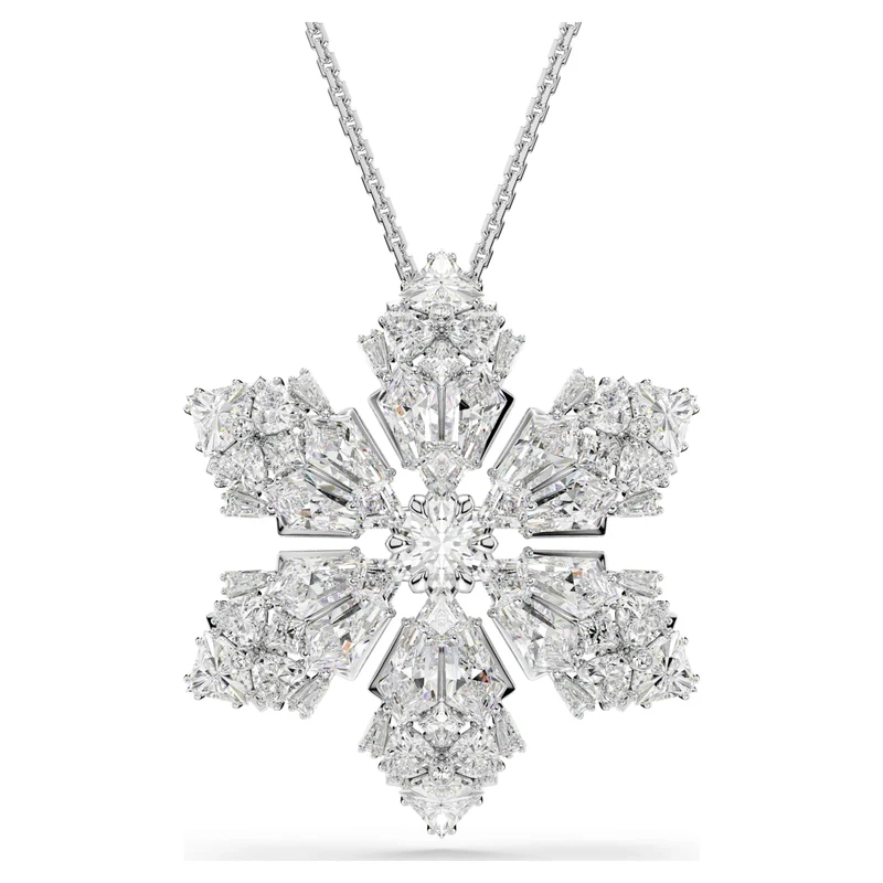 Pendentif et broche Swarovski - Idyllia - Flocon de neige - Tailles variées - Blanc & Argenté