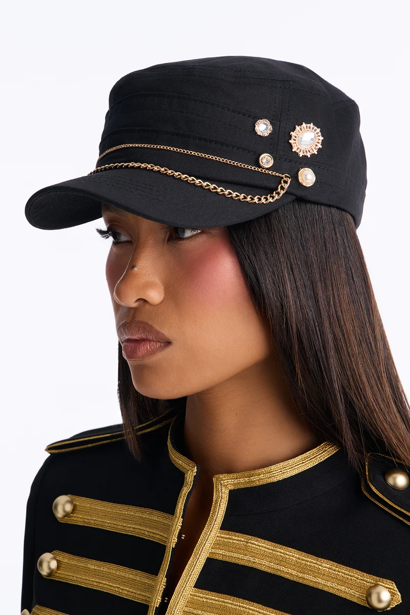 Street Smart Embellished Cadet Hat - Black