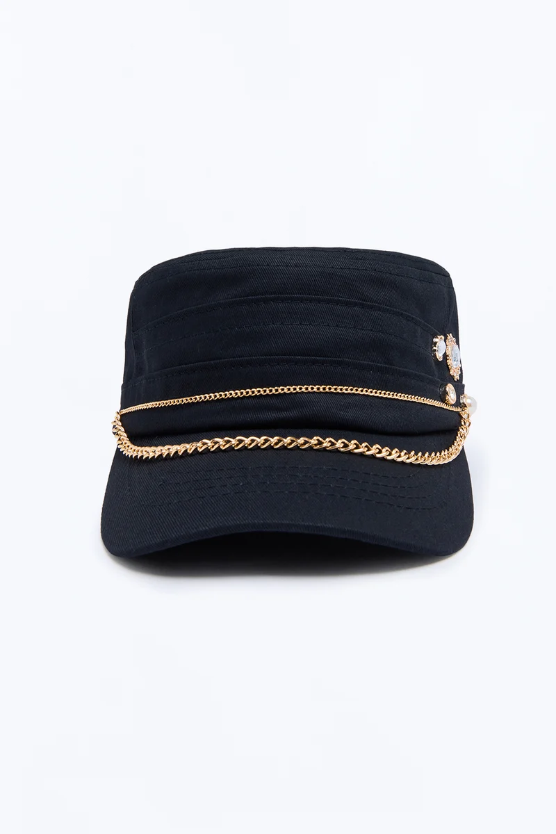 Street Smart Embellished Cadet Hat - Black