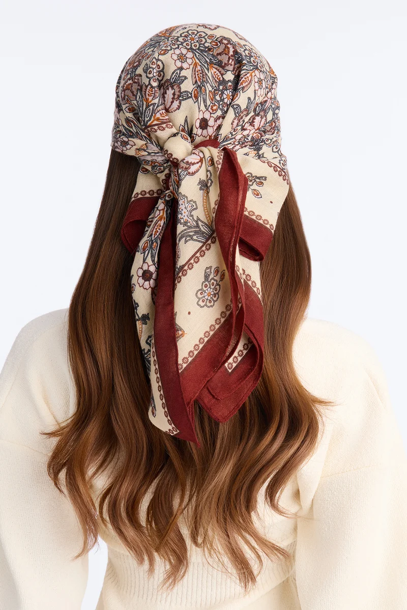 In Full Color Head Scarf - Burgundy