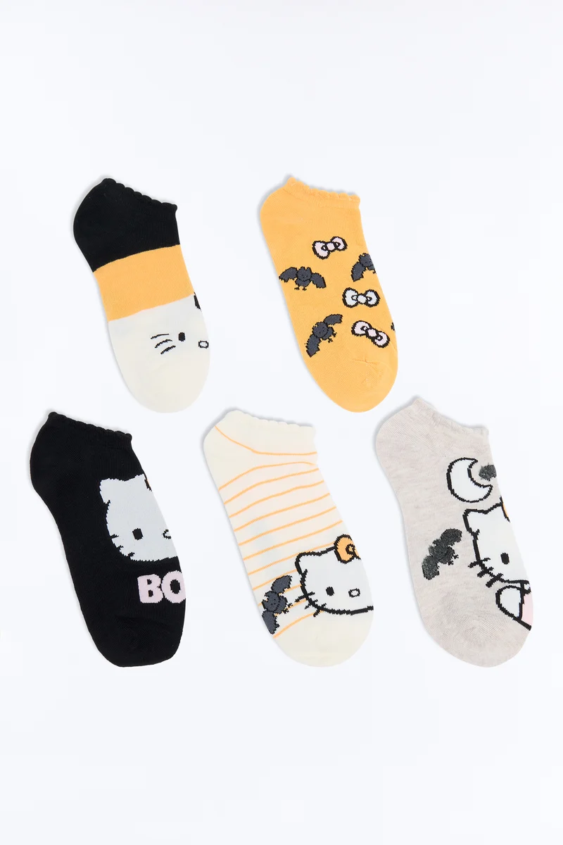 Spooky Hello Kitty 5 Pack No Show Socks - Orange/combo