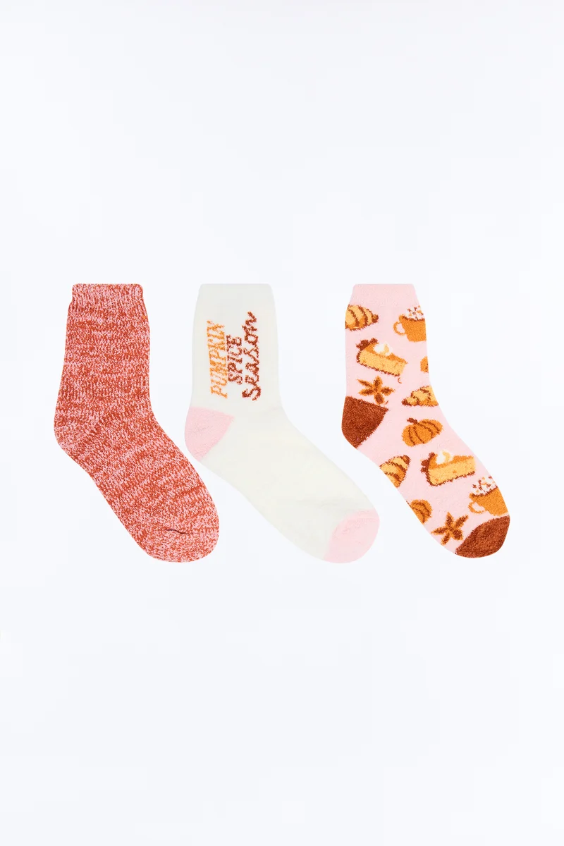 Pumpkin Spice Season 3 Pack Cozy Socks - Pink/combo