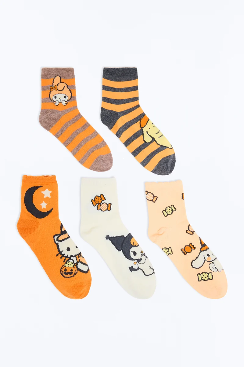 Halloween Hello Kitty 5 Pack Crew Socks - Orange/combo