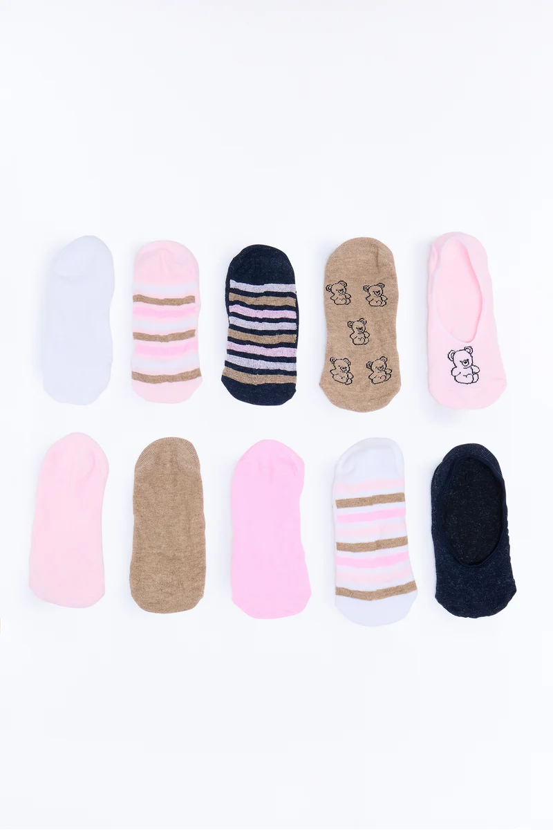 Cute And Cuddly 10 Pack No Show Socks - Pink/combo