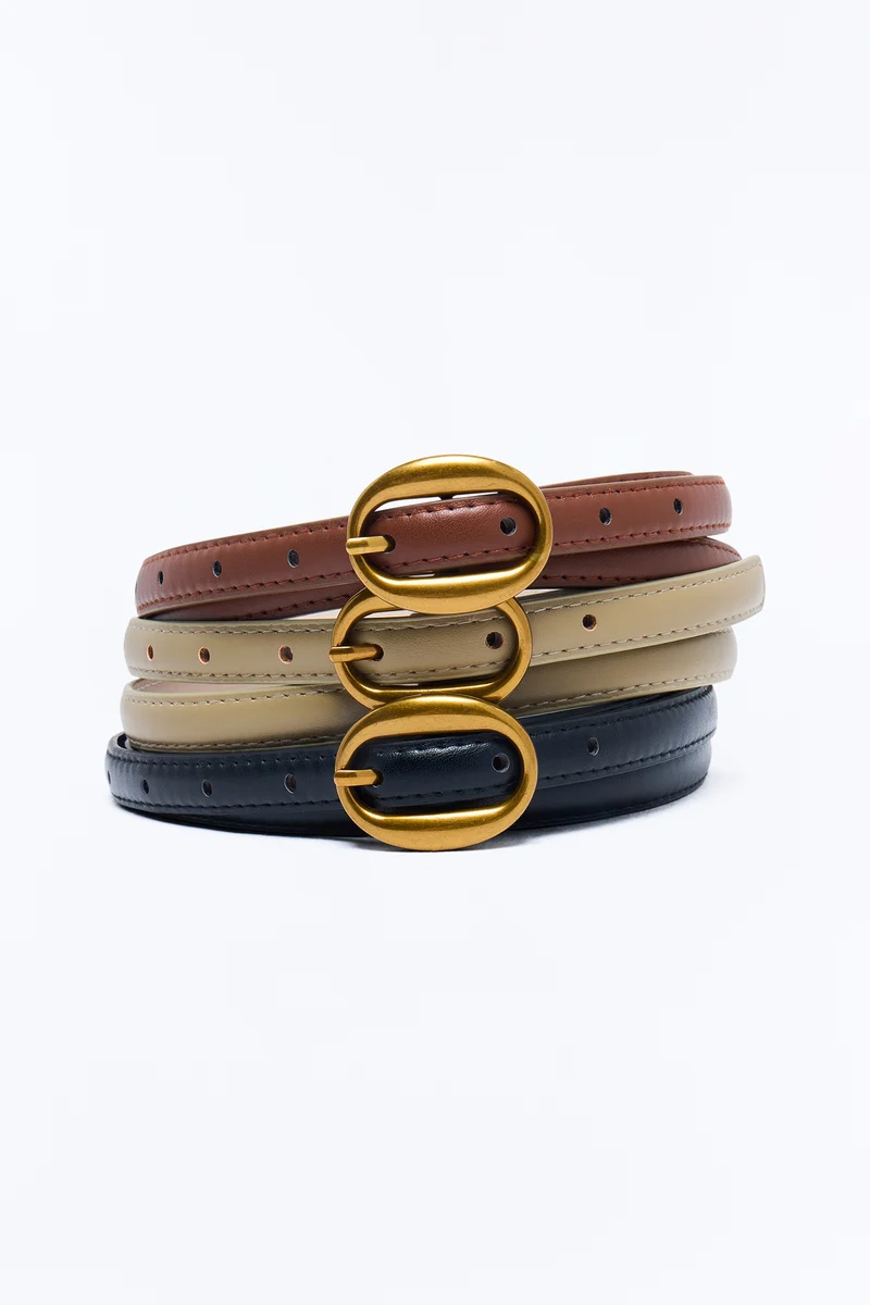 Feeling A Bit Faux Nostalgic Faux Leather 3 Piece Belt Set - Brown/combo