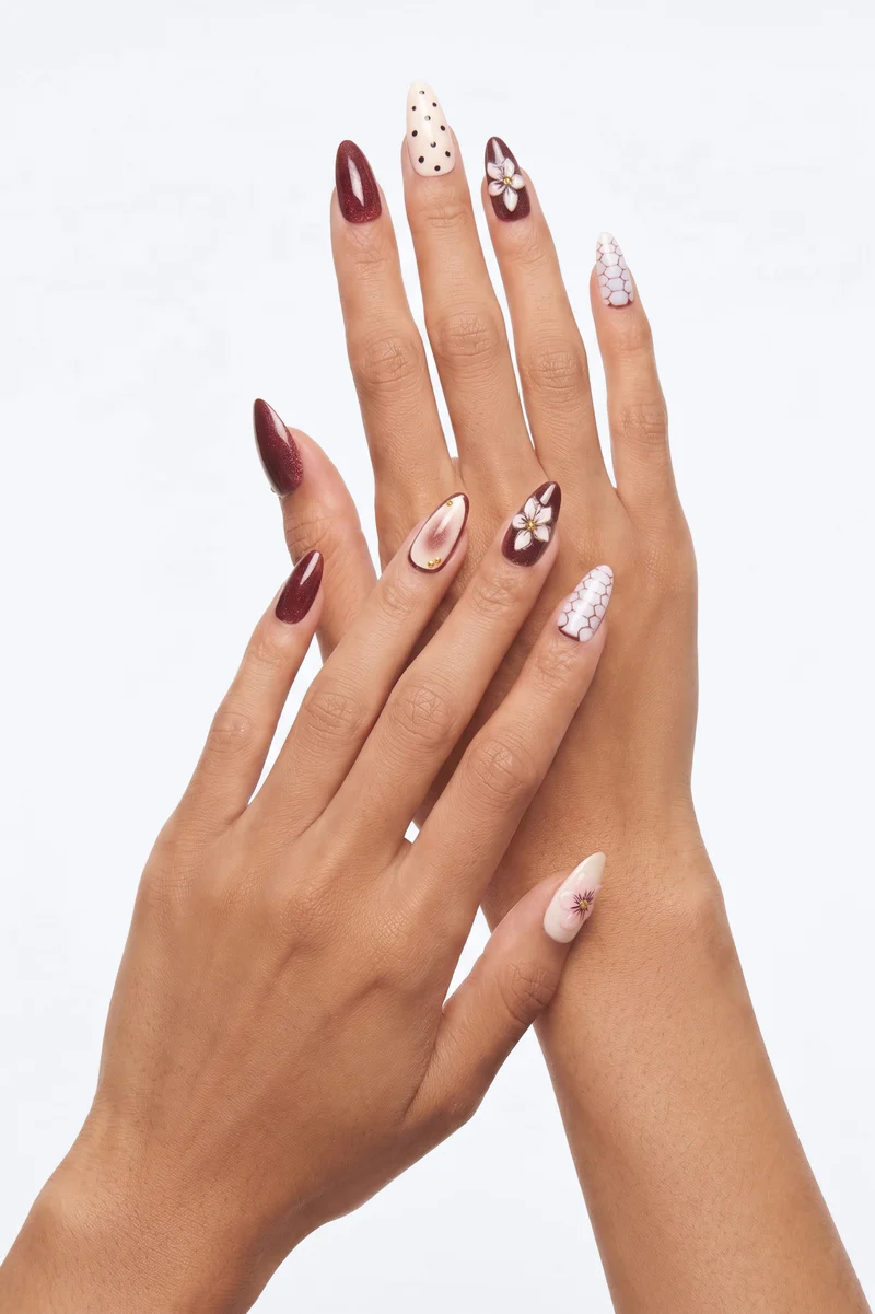 Mixed Signals Press On Nail Set - Burgundy/combo