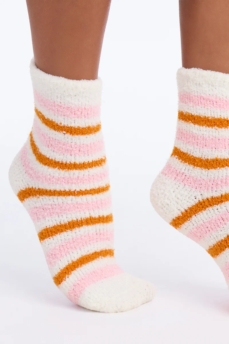 Bows And Stripes 3 Pack Cozy Socks - Pink/combo