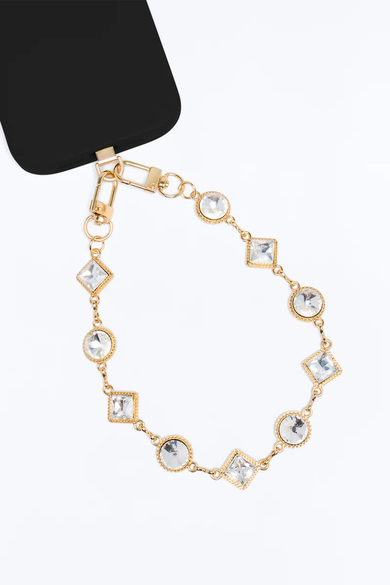 Call Me Stylish Rhinestone Phone Wristlet - Gold