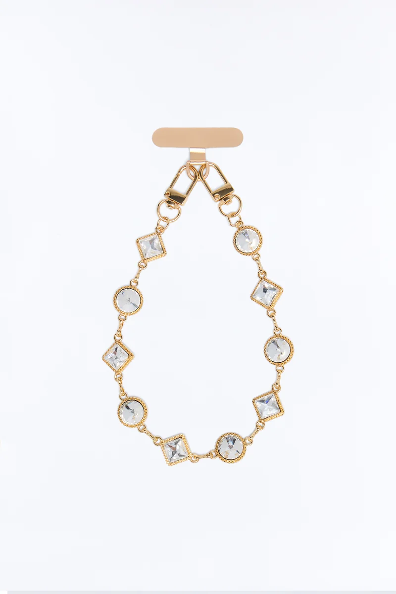 Call Me Stylish Rhinestone Phone Wristlet - Gold