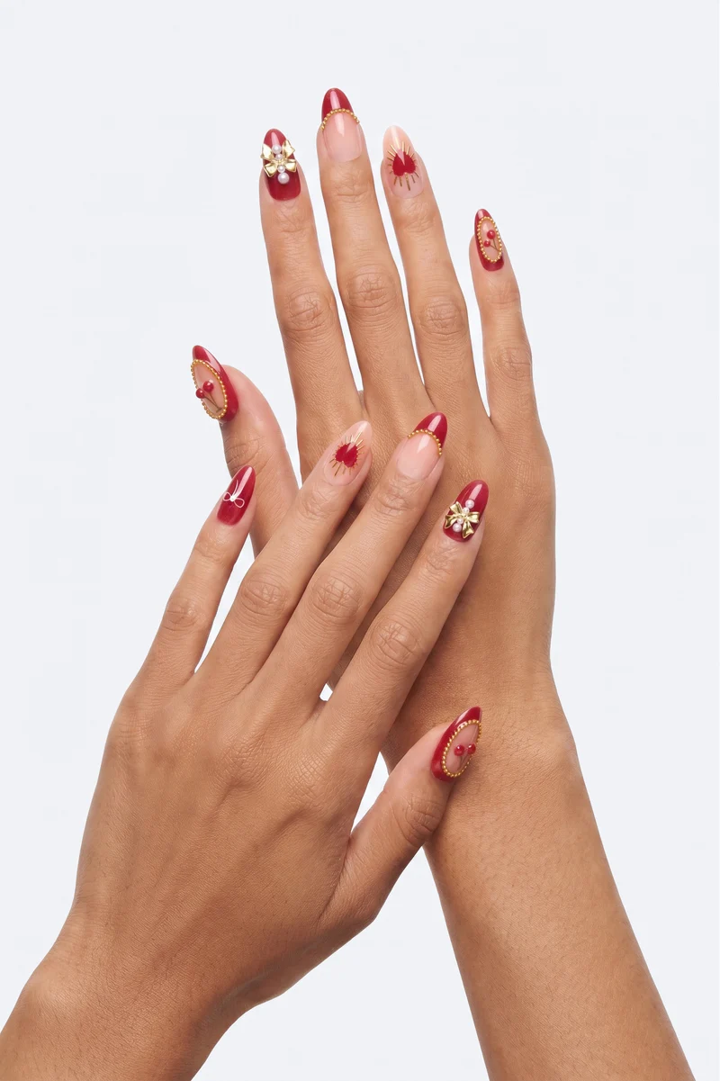 All Things Girly Press On Nail Set - Red/combo
