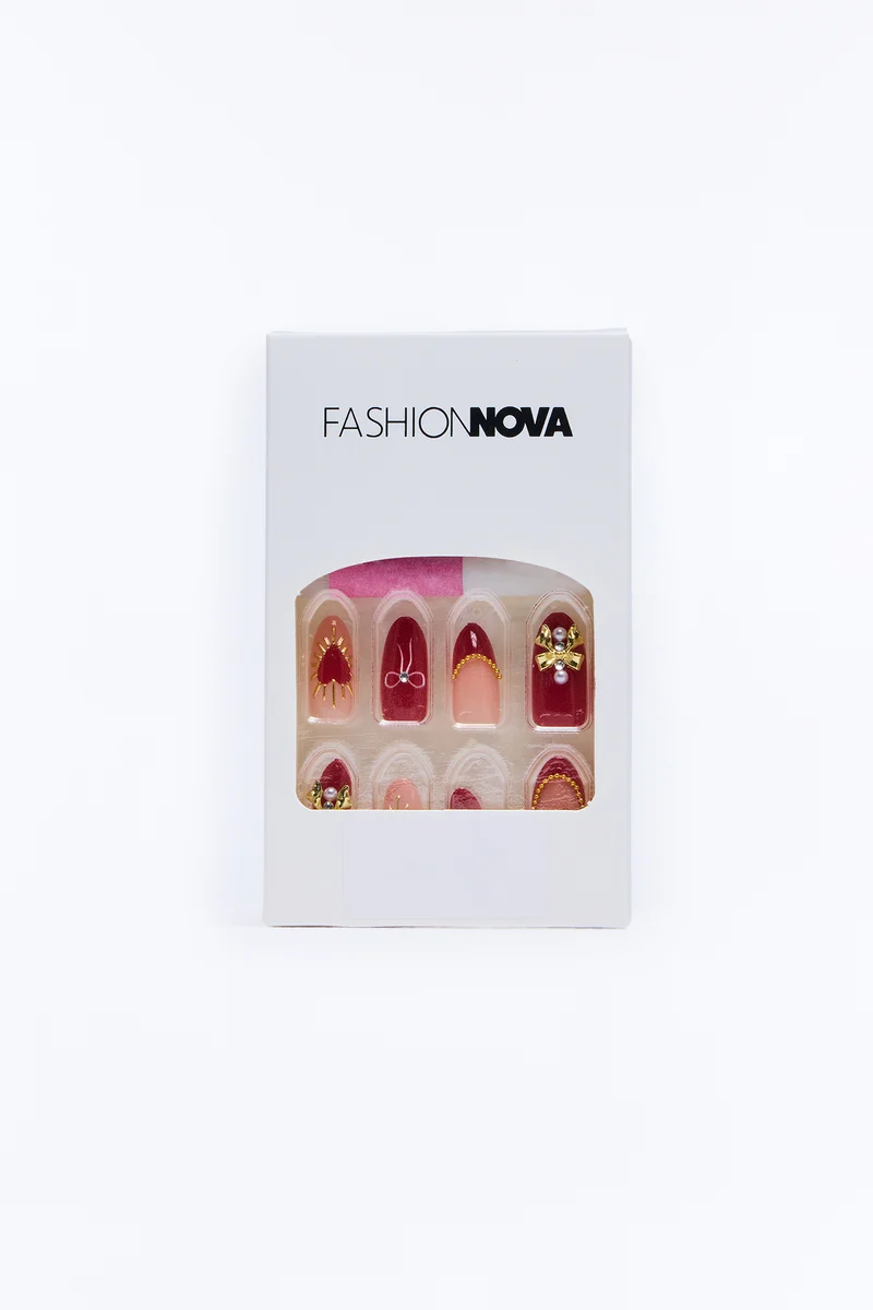 All Things Girly Press On Nail Set - Red/combo