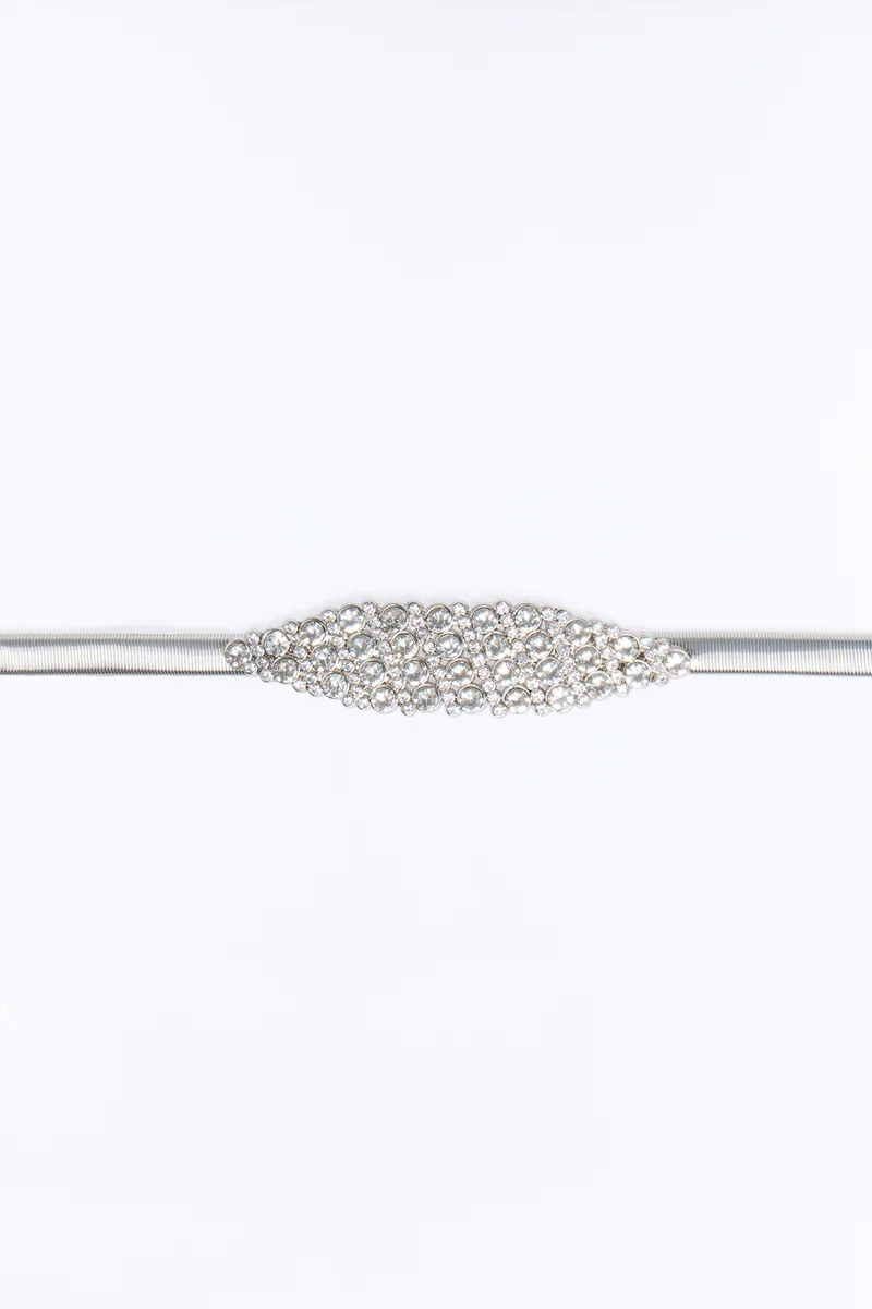 Rhinestone Tears Stretch Chain Belt - Silver