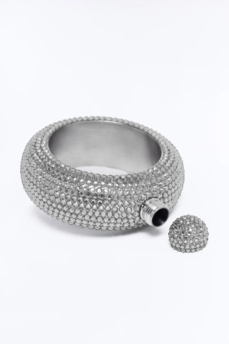 Night Out Secret Rhinestone Flask - Silver