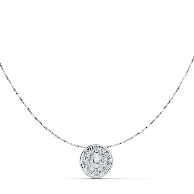 Pendentif rond oxydes de zirconium – Or blanc 18 carats | Azuline