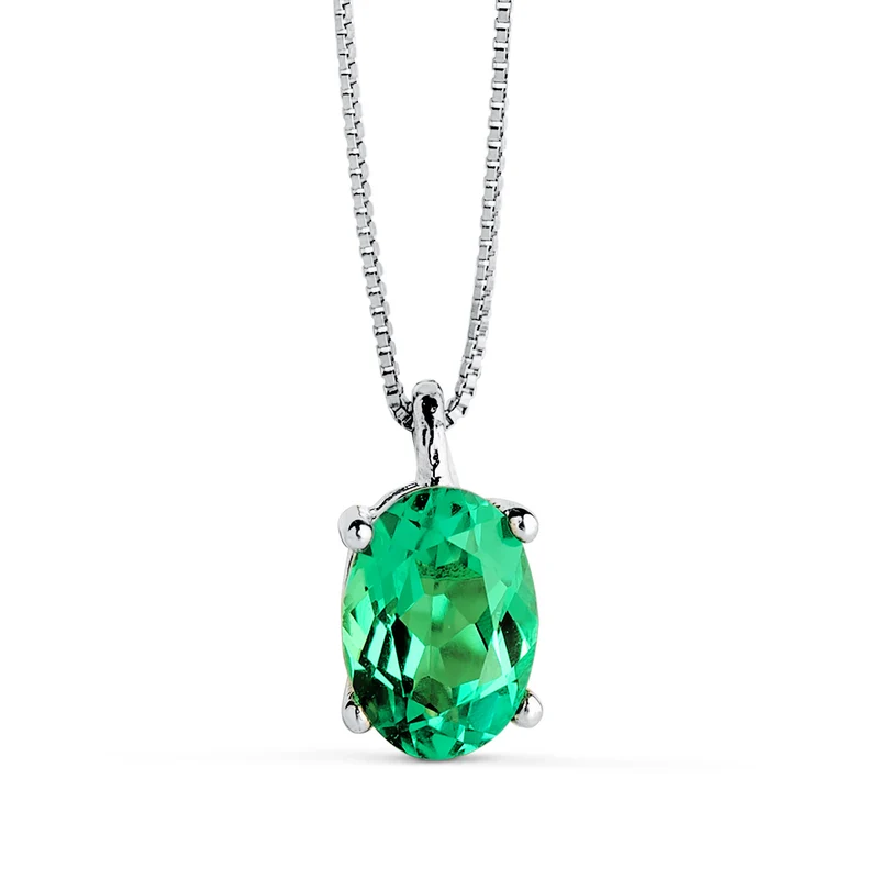 Pendentif ovale émeraude recristallisée – Or blanc 18 carats | Azuline