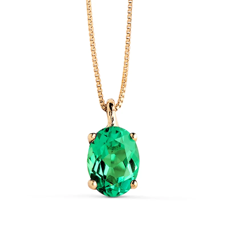 Pendentif ovale émeraude recristallisée – Or jaune 18 carats | Azuline
