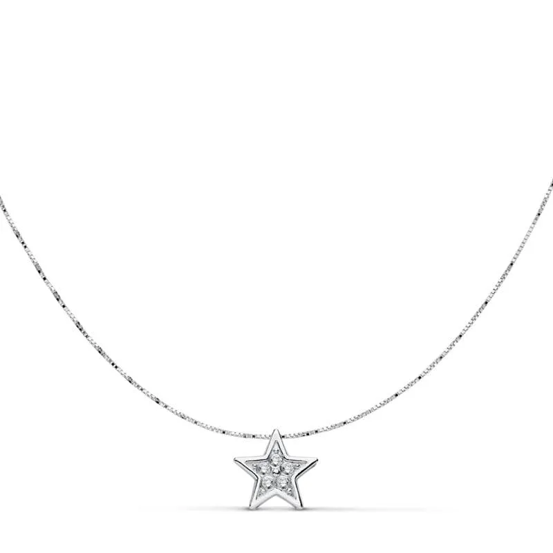 Pendentif Étoile Or Blanc 18 Carats 6X6 mm Longueur Chaîne 42CM | Azuline