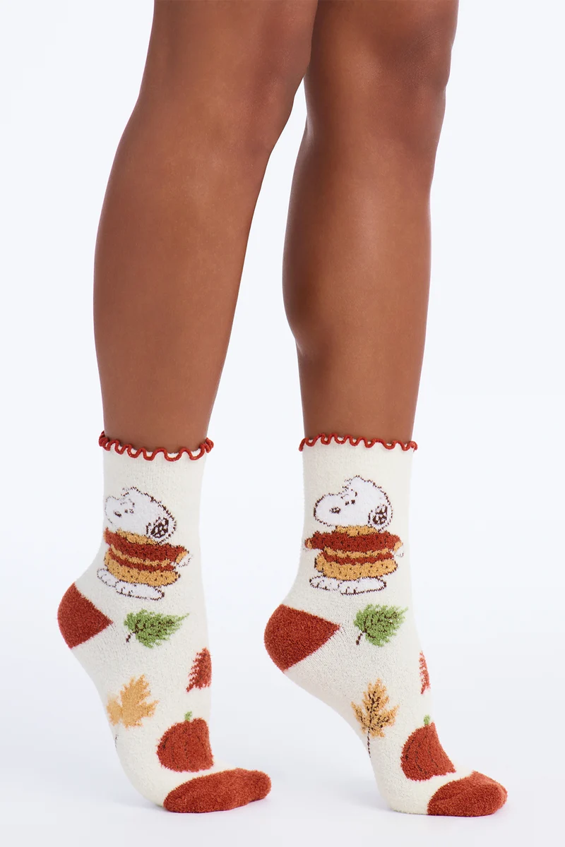Fall Snoopy 2 Pack Cozy Socks - Orange/combo