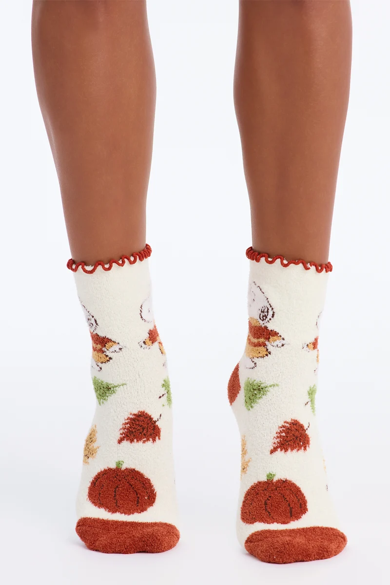 Fall Snoopy 2 Pack Cozy Socks - Orange/combo