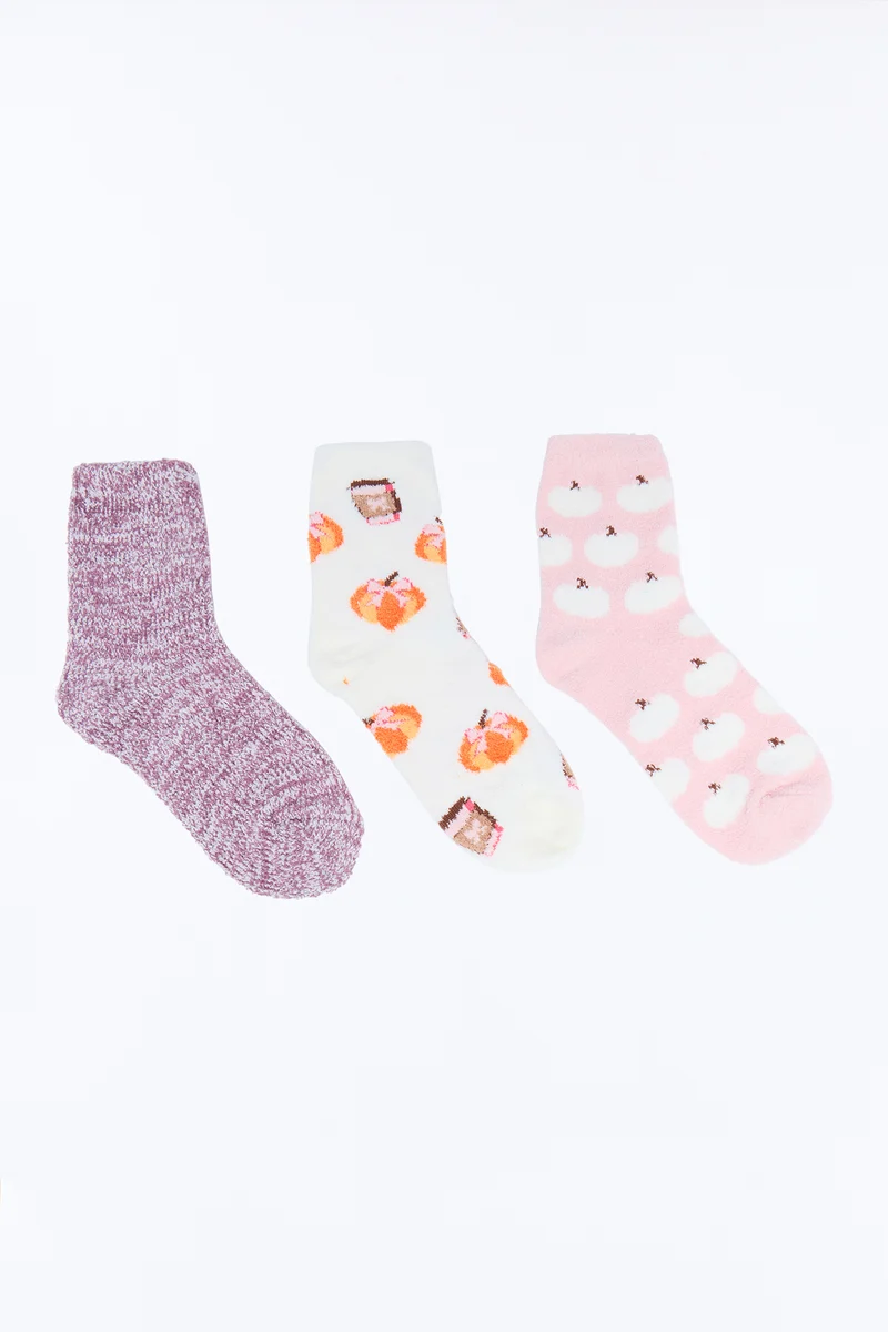 Pumpkin Latte 3 Pack Cozy Socks - Ivory/combo