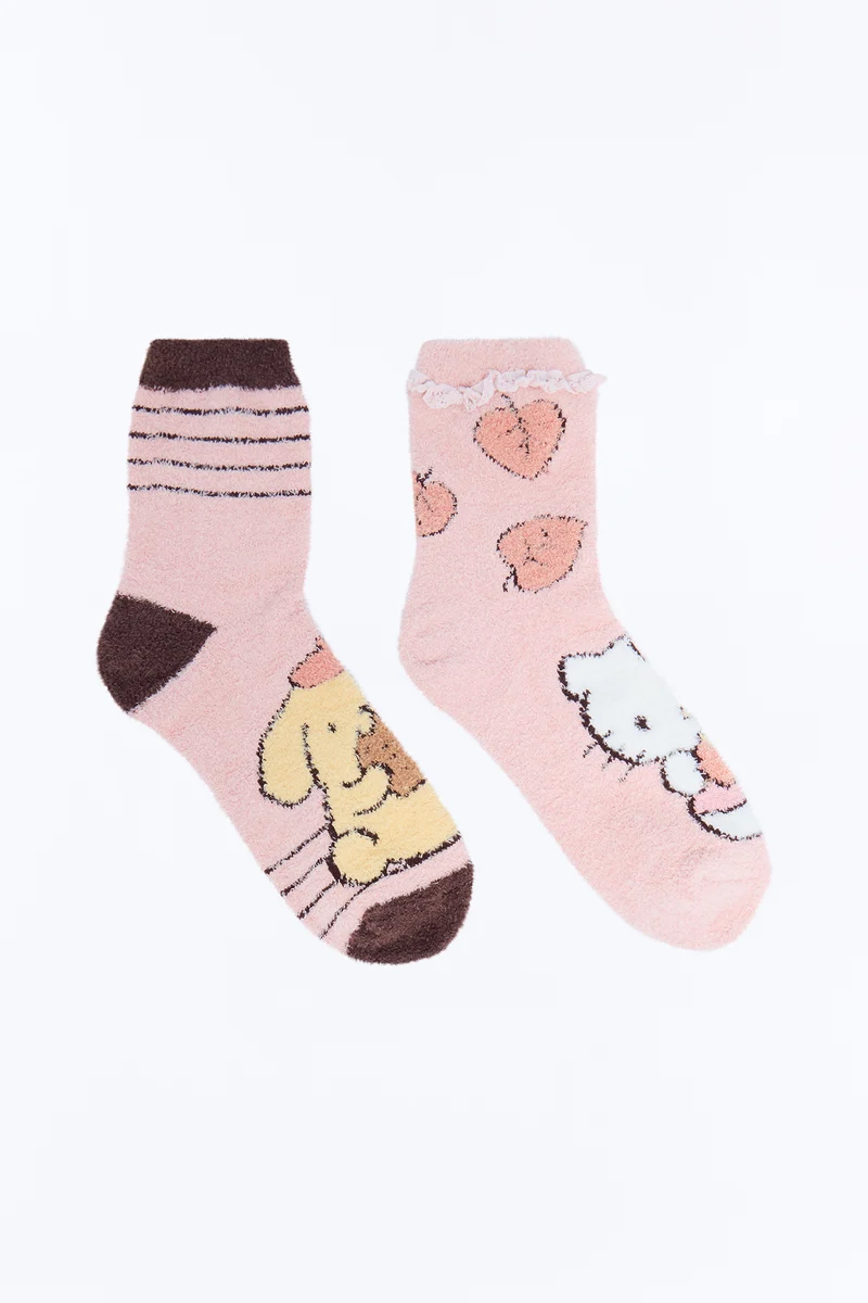 Fall Hello Kitty 2 Pack Cozy Socks - Pink/combo