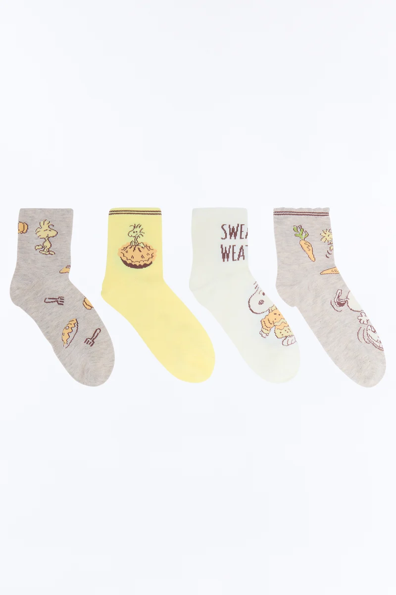 Sweater Weather Snoopy 5 Pack Crew Socks - Oatmeal/combo