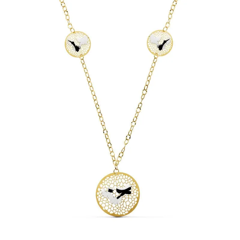 Collier pendentif rond papillons – Or 18 carats bicolore | Azuline