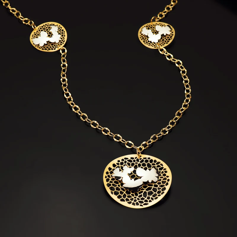 Collier pendentif rond papillons – Or 18 carats bicolore | Azuline