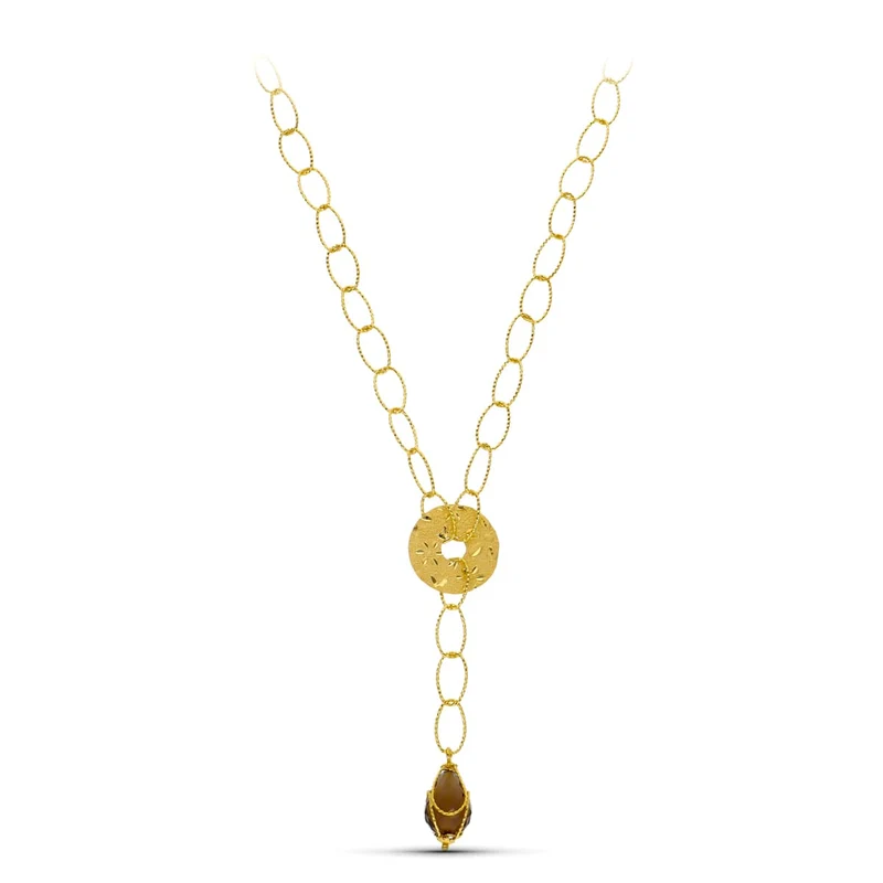 Collier motifs cercles avec pierre – Or jaune 18 carats | Azuline