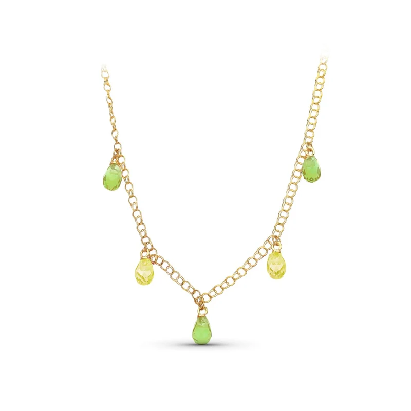 Collier or jaune 18 carats larmes et pierres couleur verte | Azuline