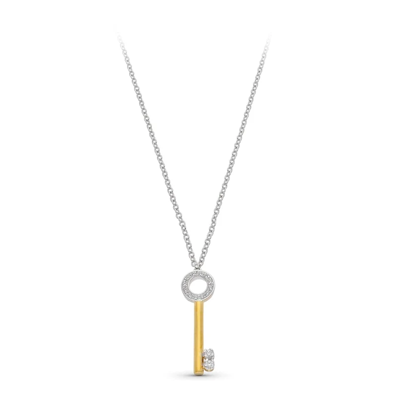 Collier motif clé avec zircons – Or bicolore 18 carats | Azuline