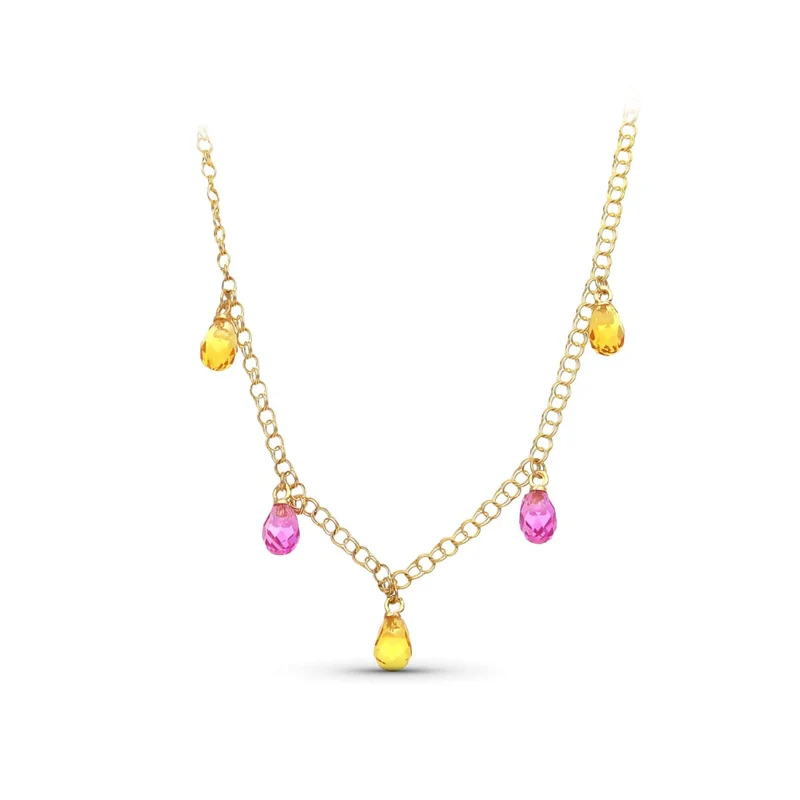 Collier larmes pierres couleur topaze-rose – Or jaune 18 carats | Azuline