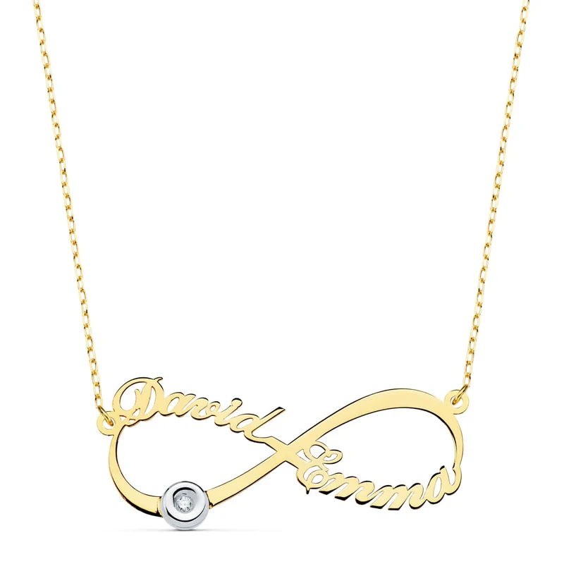 Collier infini personnalisable 2 prénoms diamant – Or 18 carats | Azuline
