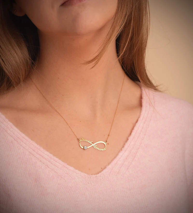 Collier infini personnalisable 2 prénoms diamant – Or 18 carats | Azuline