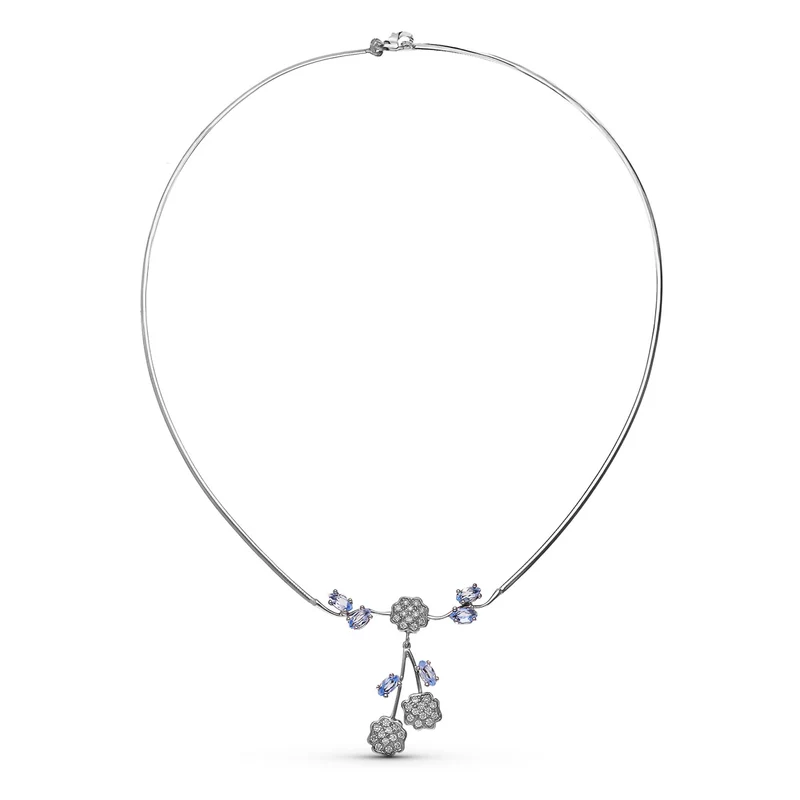 Collier motif floral avec zircones – Or blanc 18 carats | Azuline