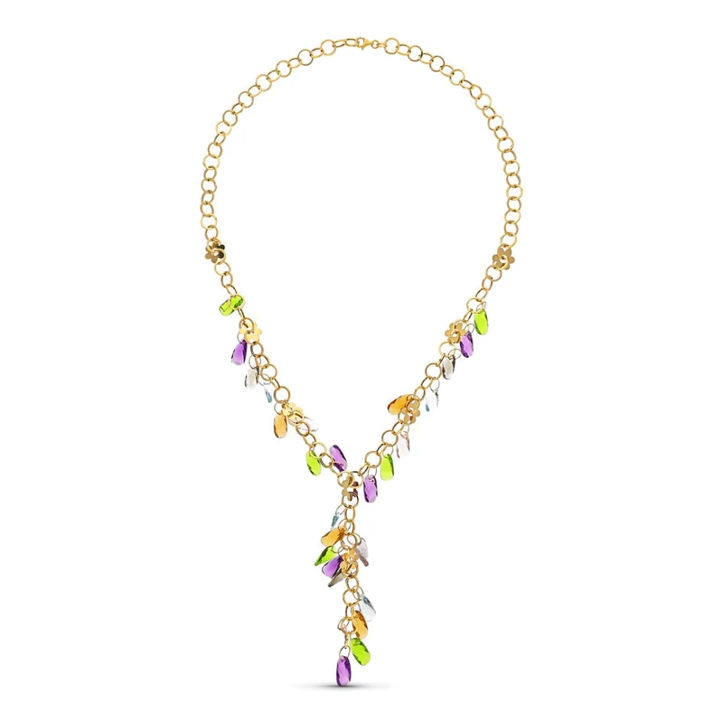Collier fleurs et pierres de couleur – Or jaune 18 carats | Azuline
