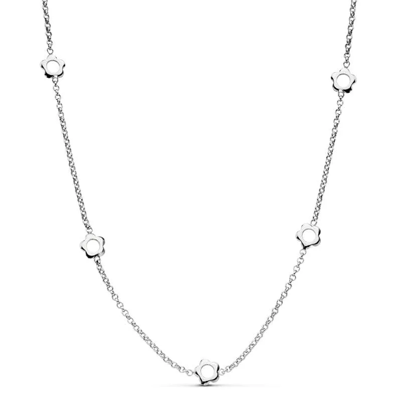 Collier fleurs chaîne Jaseron – Or blanc 18 carats | Azuline