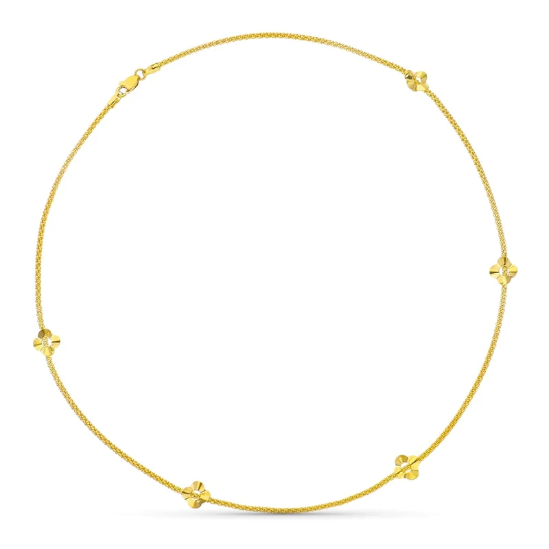 Collier fleurs et chaîne à points rondes – Or jaune 18 carats | Azuline