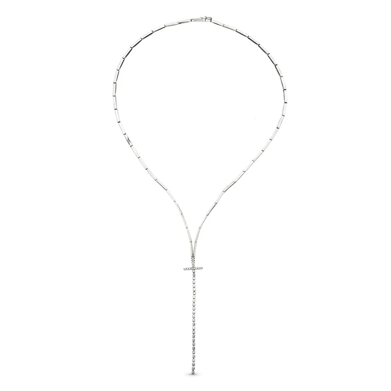 Collier croix avec zircons – Or blanc 18 carats | Azuline