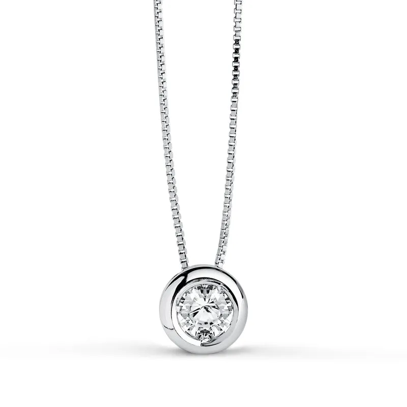 Collier chaton avec oxyde de zirconium – Or blanc 18 carats | Azuline