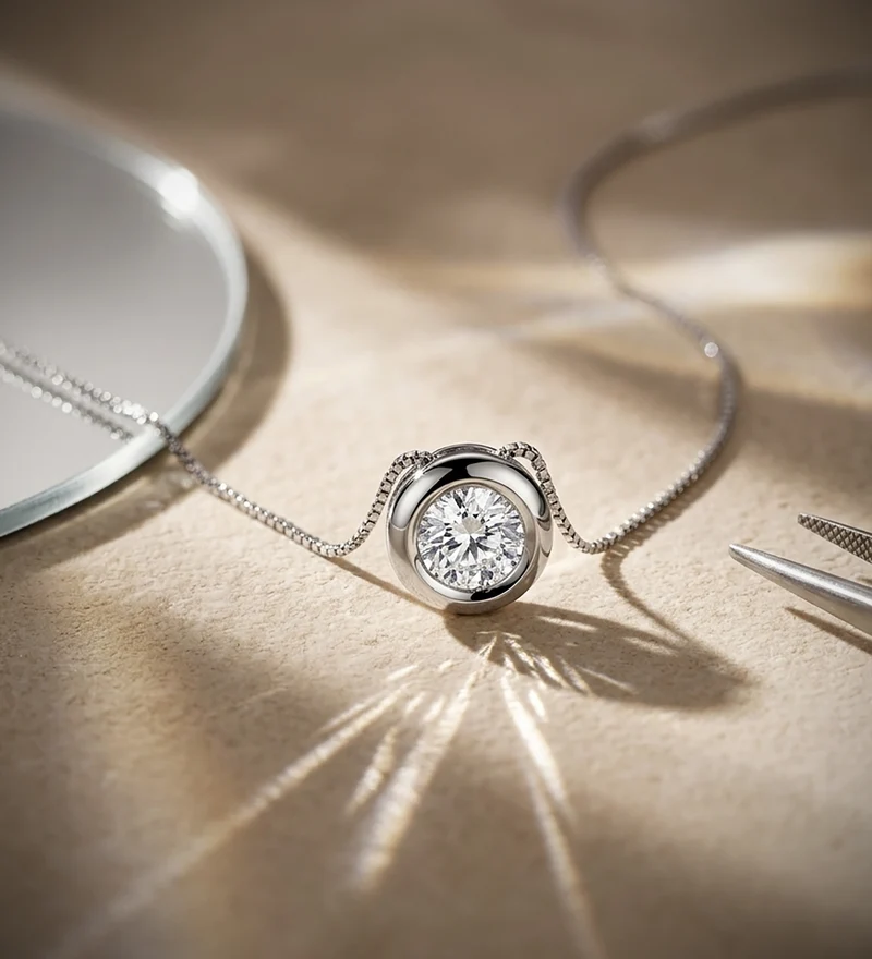 Collier chaton avec oxyde de zirconium – Or blanc 18 carats | Azuline