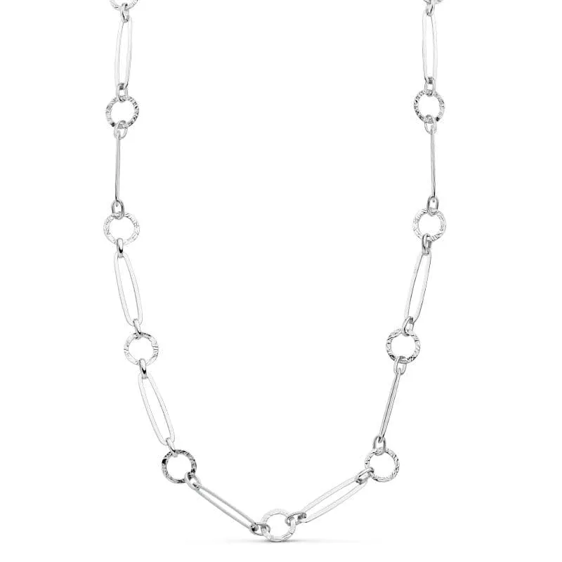 Collier chaîne anneaux alternés – Or blanc 18 carats | Azuline