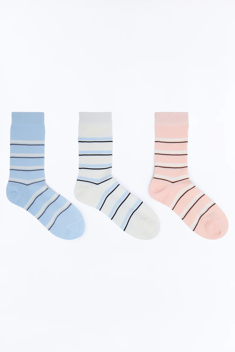 Stripe Game 3 Pack Socks - White/combo