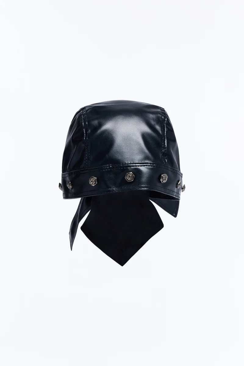 Studs And Roses Faux Leather Bandana - Black