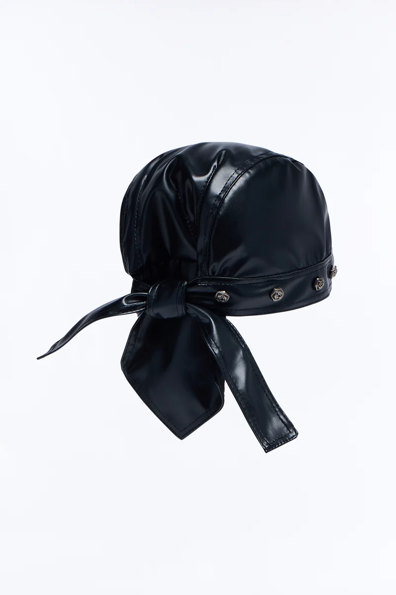 Studs And Roses Faux Leather Bandana - Black