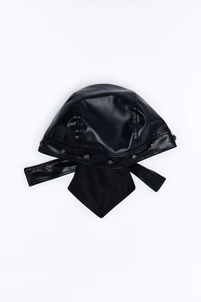 Studs And Roses Faux Leather Bandana - Black