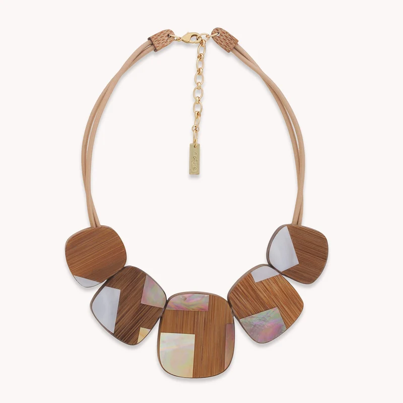 Collier Nature Bijoux Kamakura Plastron 5 Éléments Bambou et Nacre