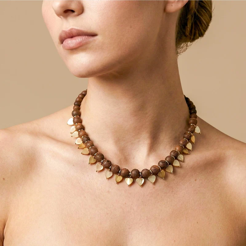 Collier Nature Bijoux Wild Heart Court Multipampilles Coeurs Nacre Dorée